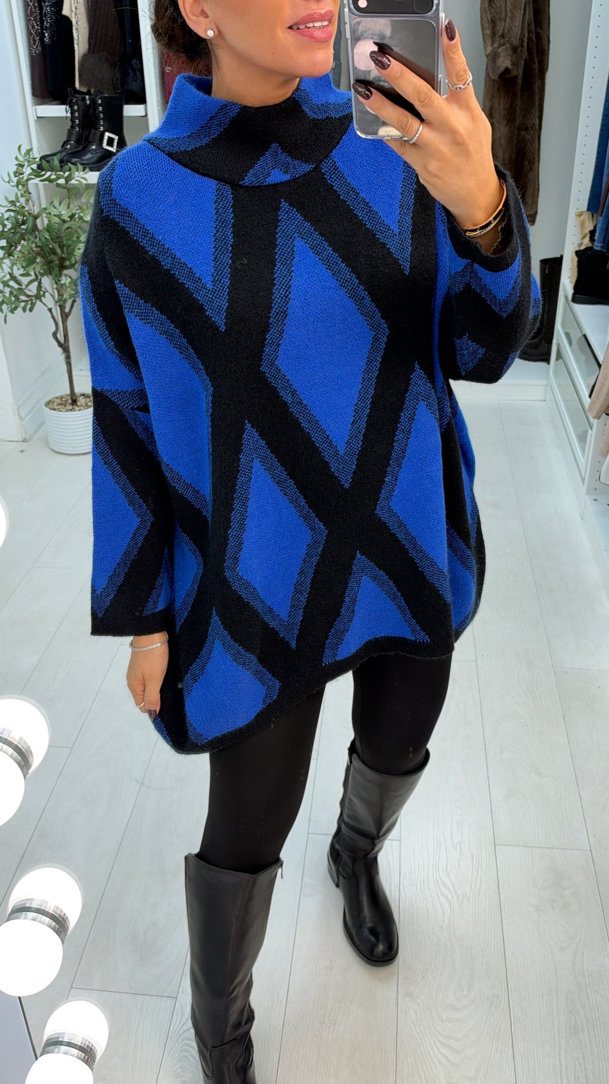 Naya Diamante Print High Neck Longline Jumper