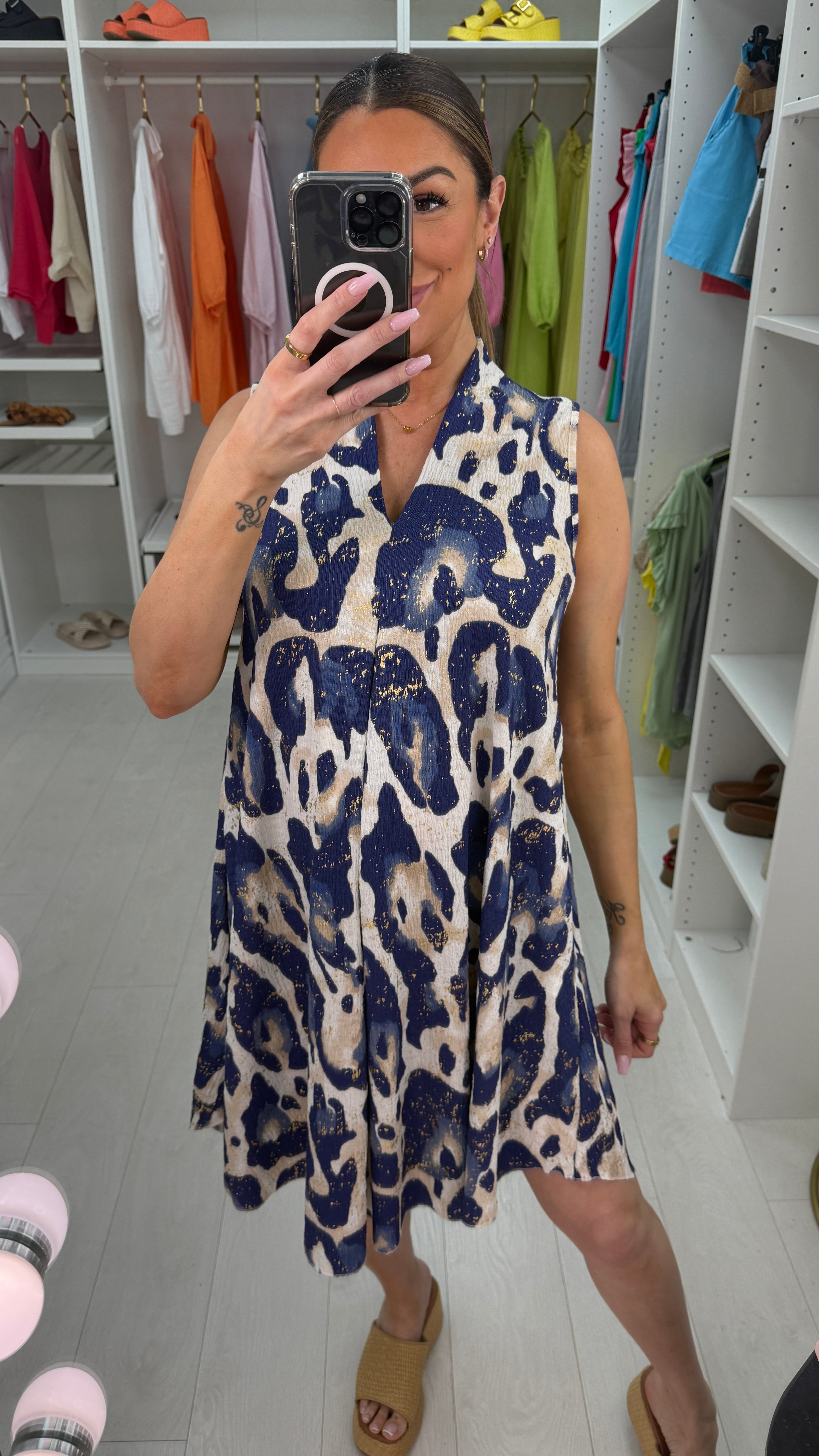 Kaiya Gold Detail Leopard Print Midi Dress