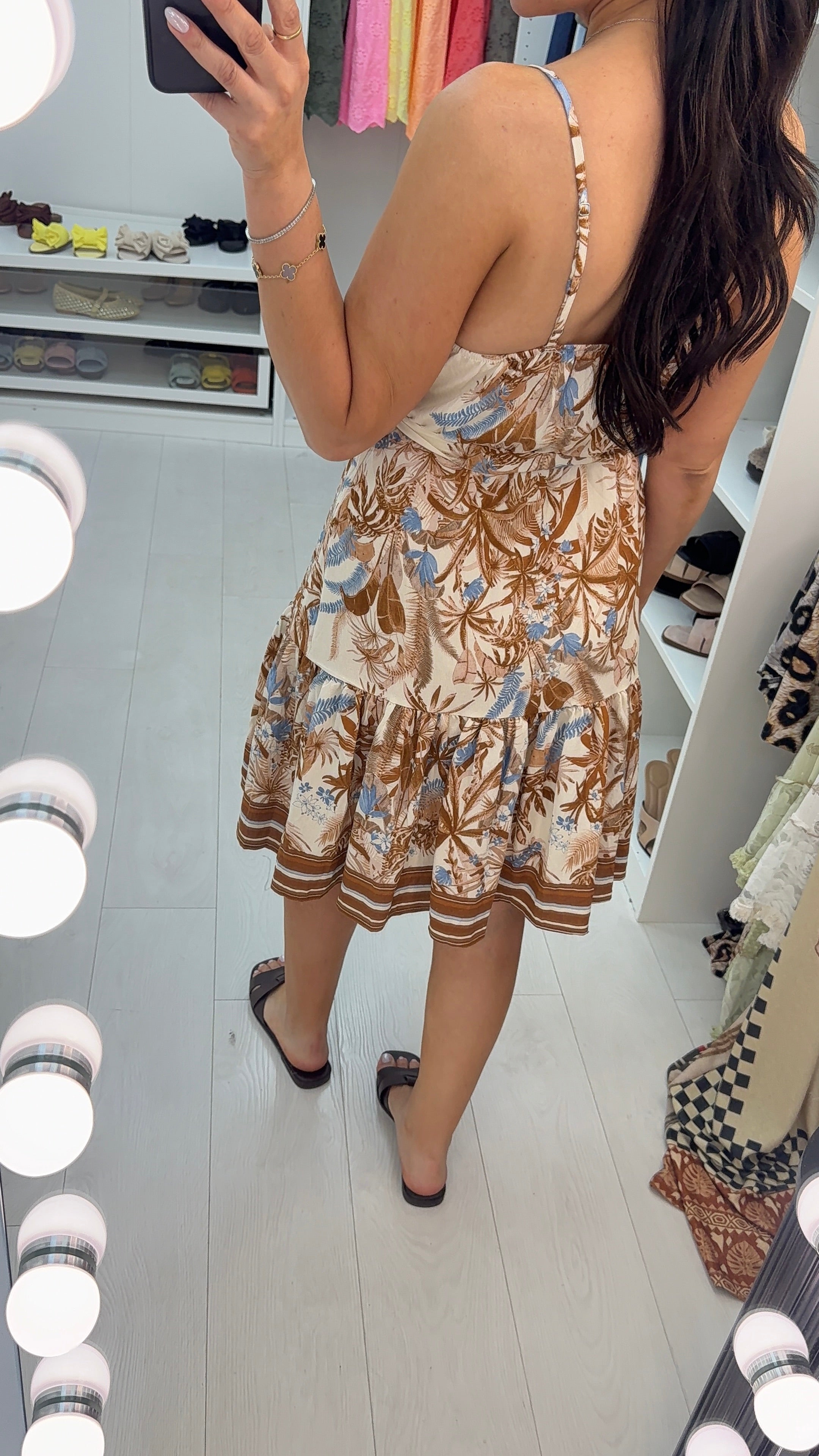 Larsa Palm Tree Print Strappy Midi Dress