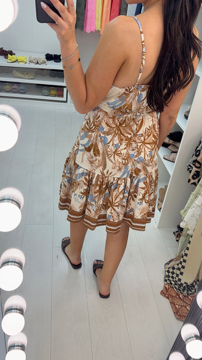 Larsa Palm Tree Print Strappy Midi Dress