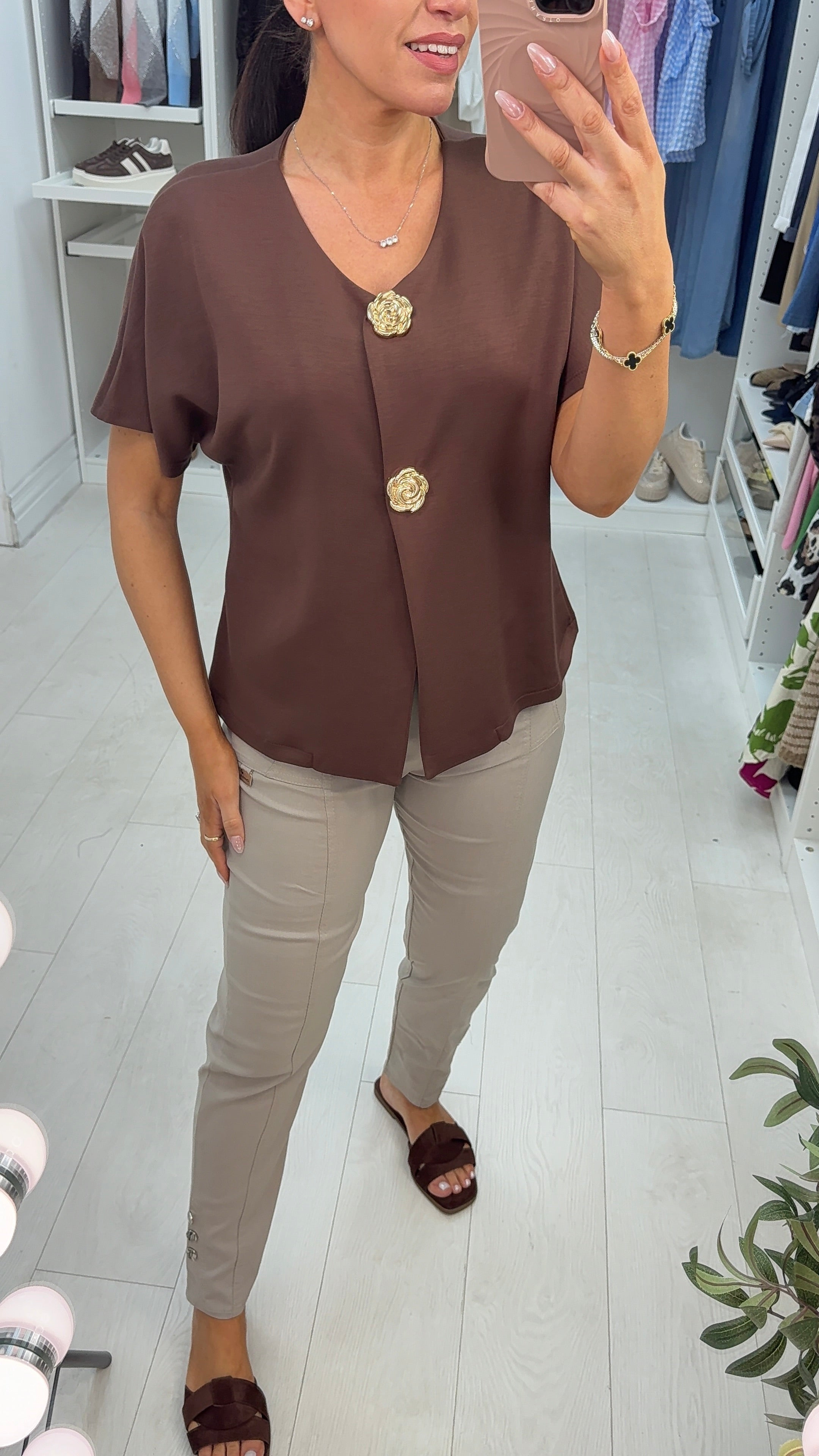 Isaura Rose Button Detail Short Sleeve Top