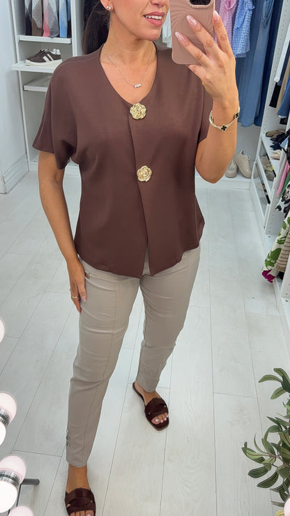 Isaura Rose Button Detail Short Sleeve Top