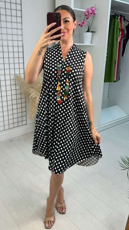 Cillia Polka Dot V Neck Loose Fit Dress