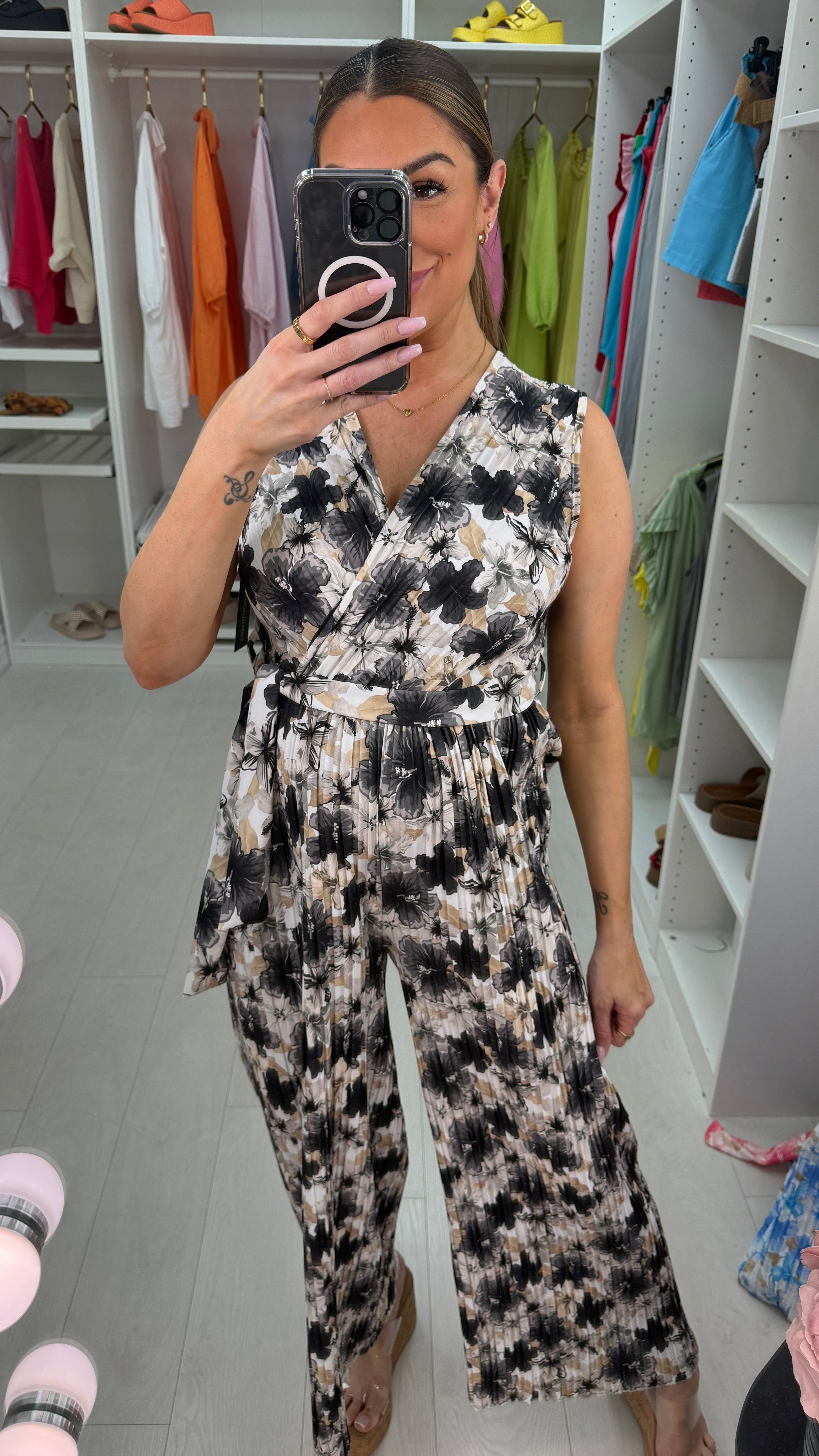Ziggy Floral Print Pleated Wide Leg Jumpsuit