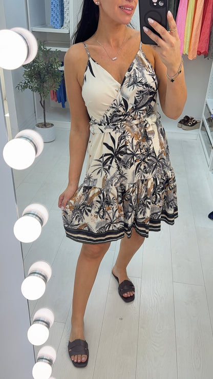 Larsa Palm Tree Print Strappy Midi Dress