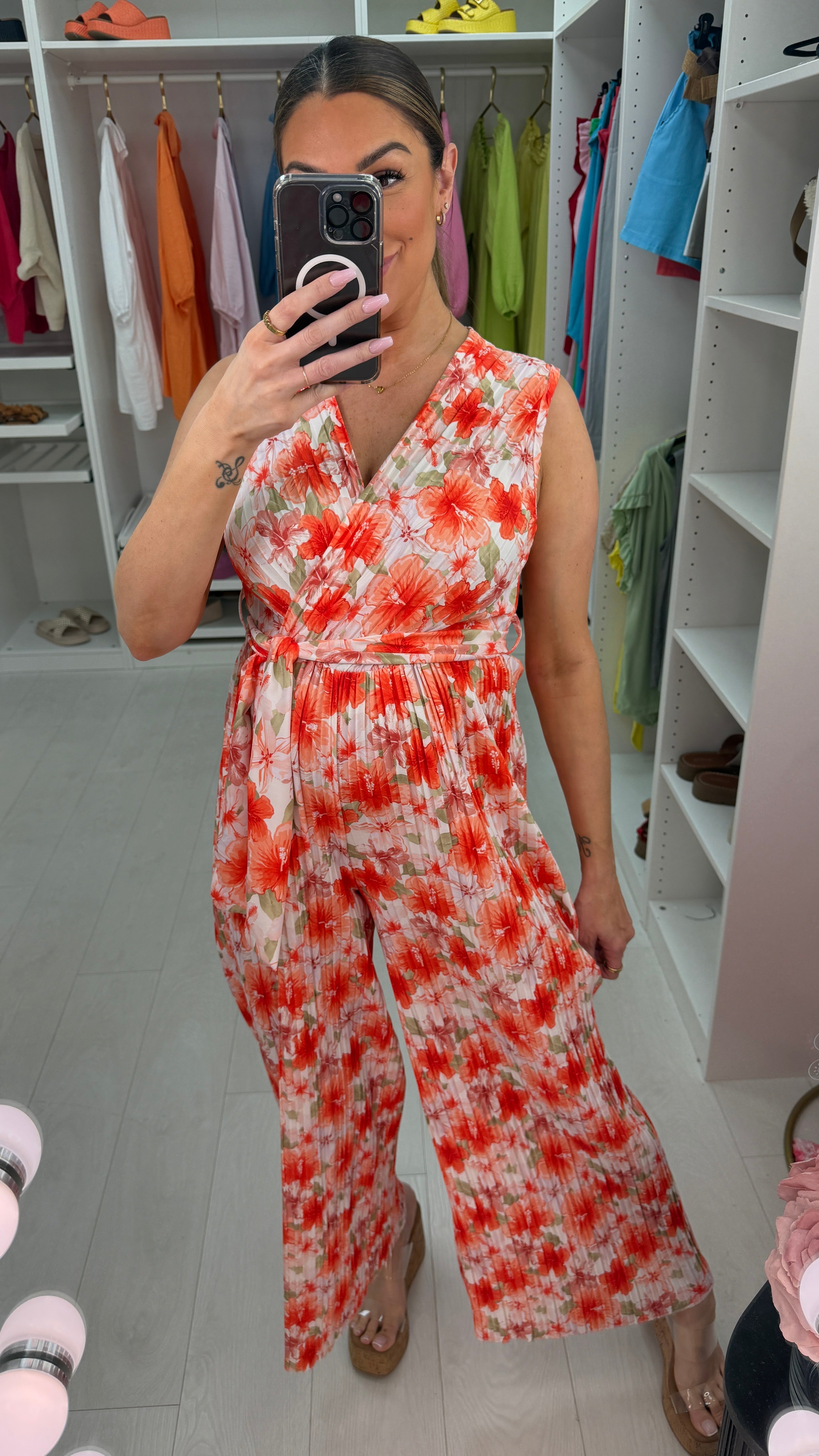 Ziggy Floral Print Pleated Wide Leg Jumpsuit