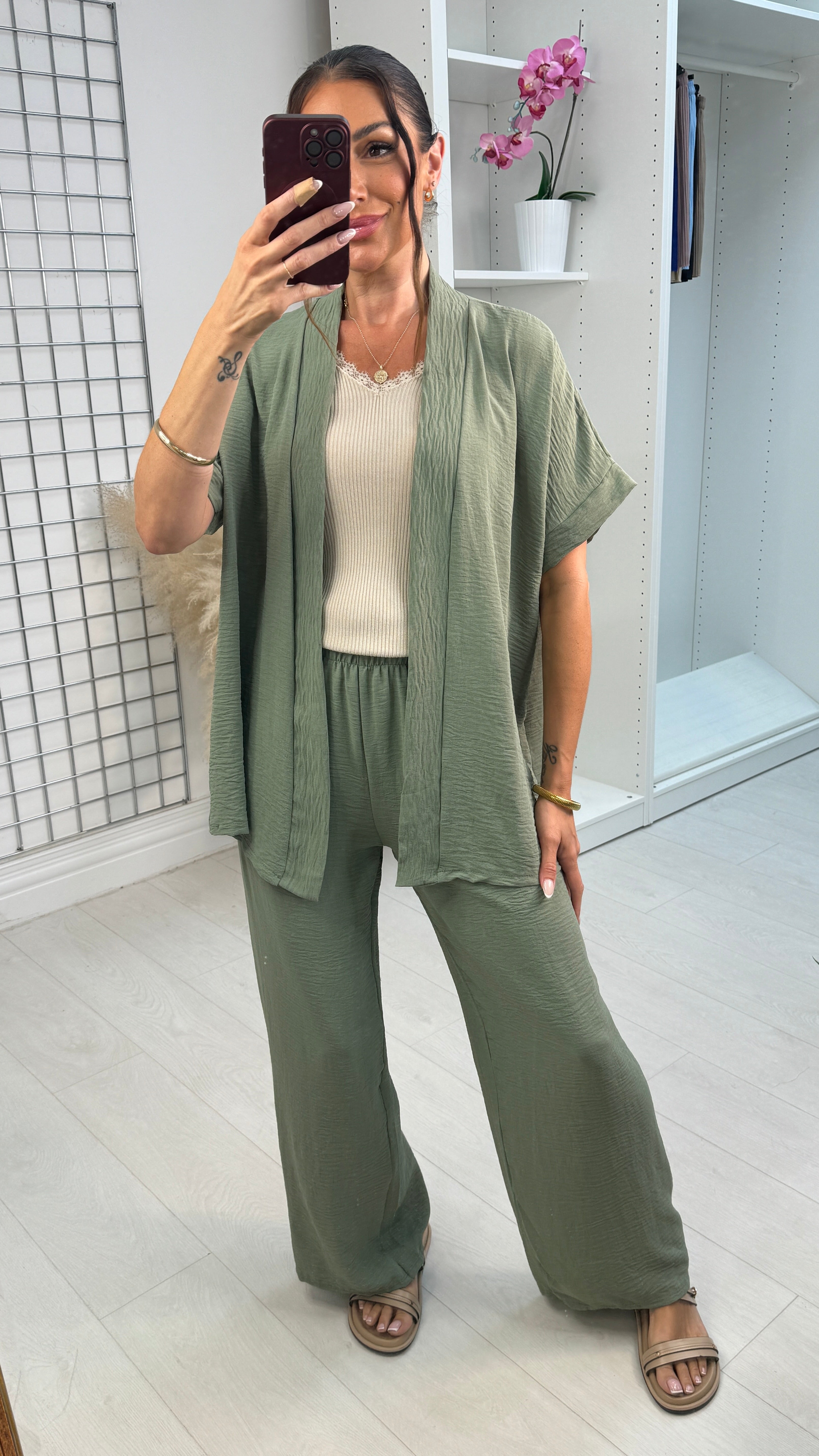 Milani Plain Longline Kimono Crepe Co-Ord Set