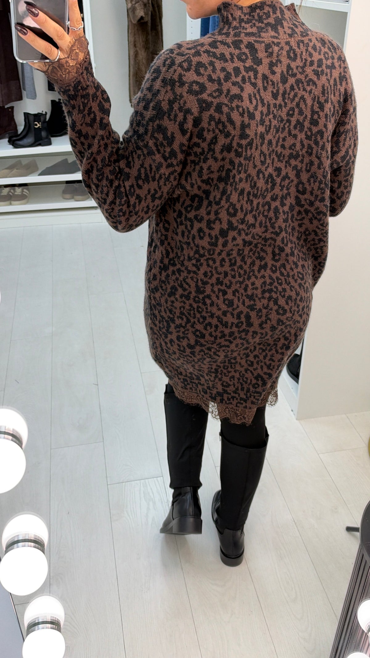 Olara Lace Trim Leopard Print Jumper Dress