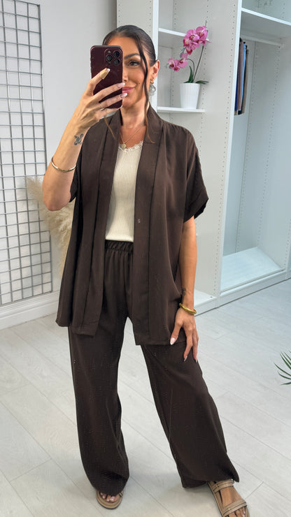 Milani Plain Longline Kimono Crepe Co-Ord Set