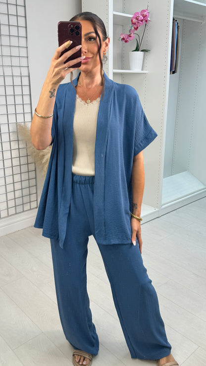 Milani Plain Longline Kimono Crepe Co-Ord Set