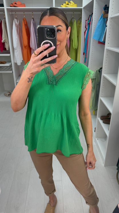 Elona Plain Ribbed Lace Trim Top