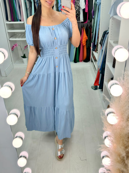 Iliana Plain Button Detail Maxi Dress