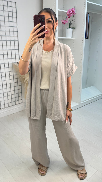 Milani Plain Longline Kimono Crepe Co-Ord Set