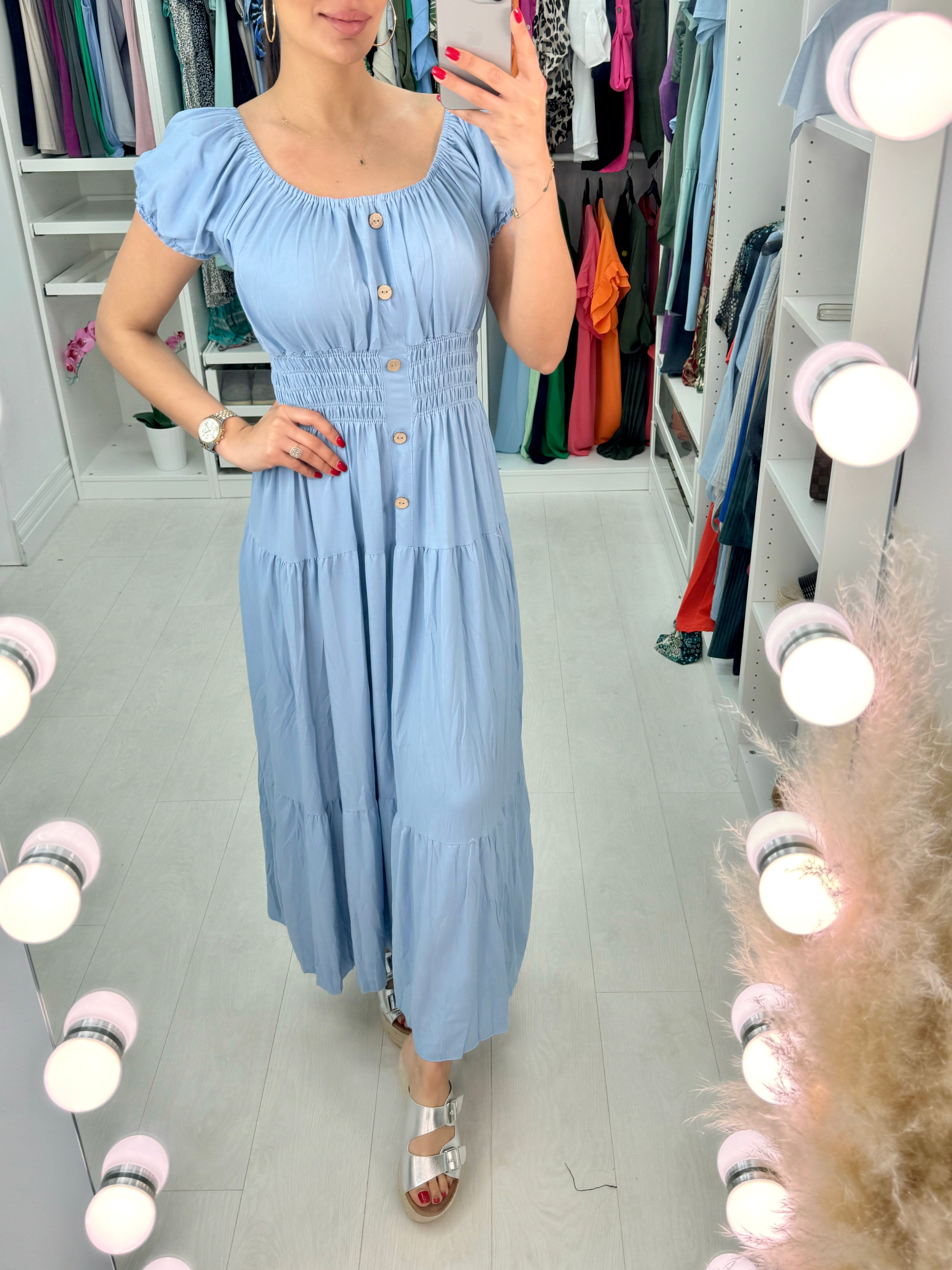 Iliana Plain Button Detail Maxi Dress