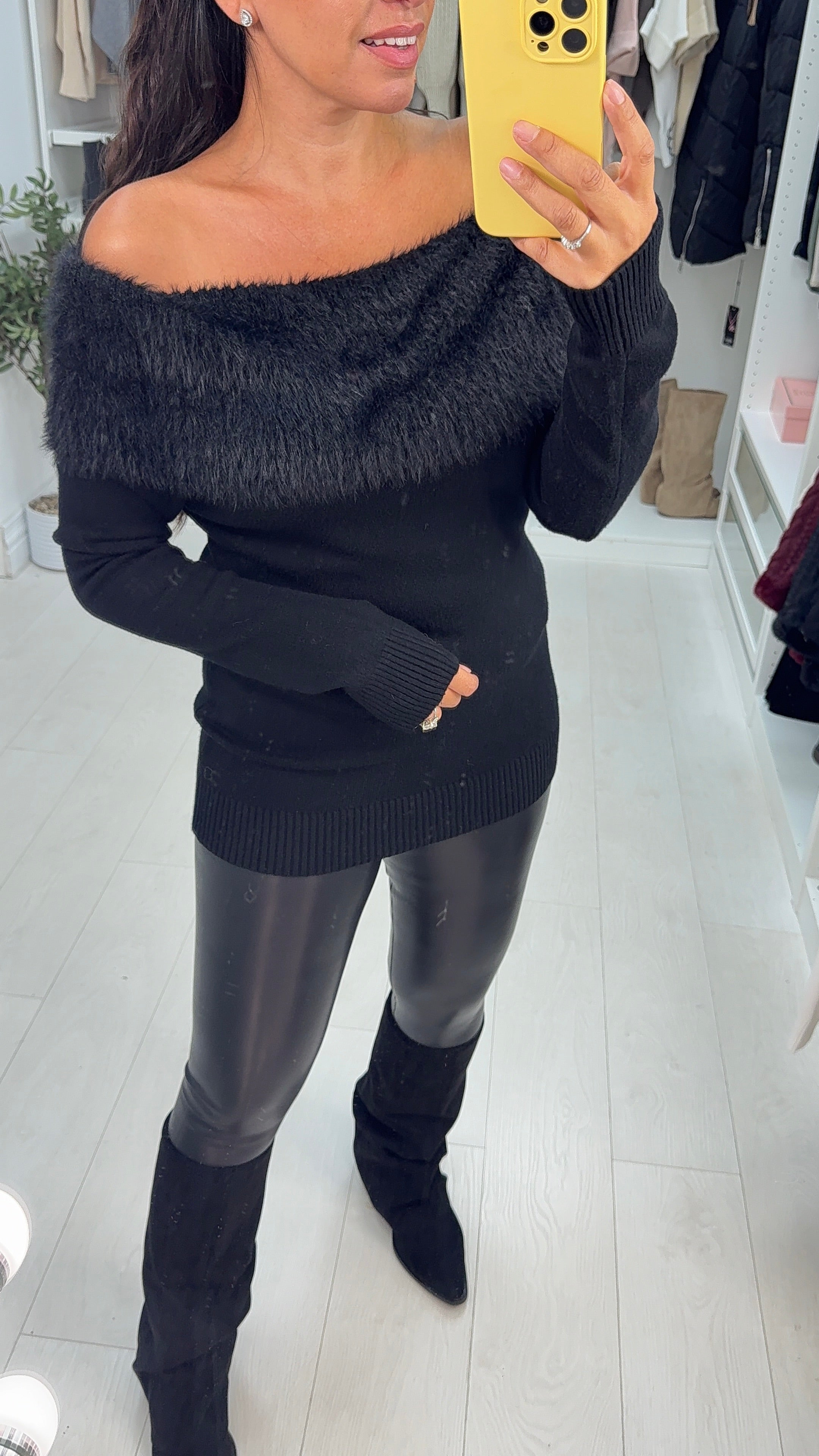 Tabianna Plain Fluffy Bardot Knit Jumper