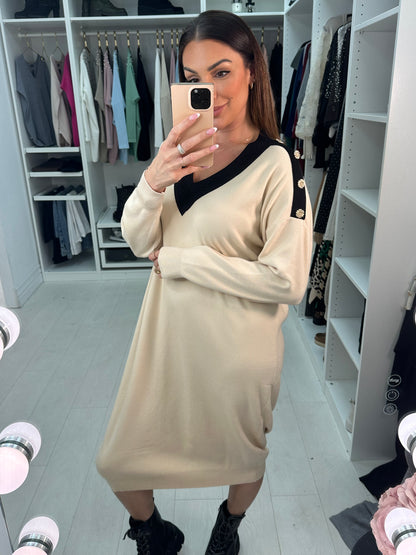 Gellar Flower Detail V Neck Jumper Dress