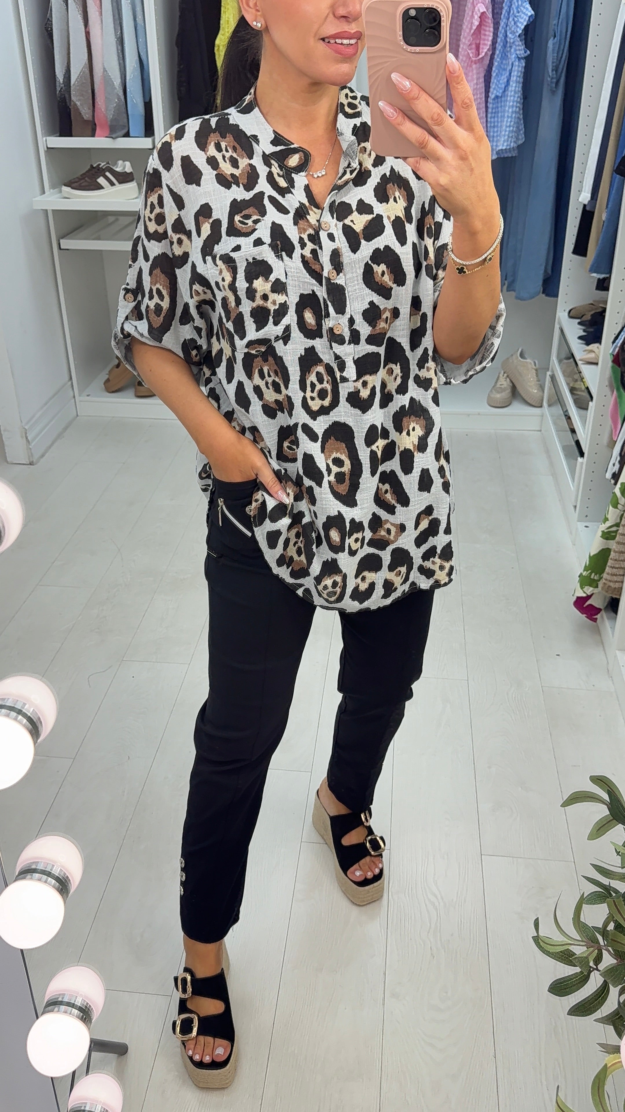 Albertina Leopard Print Dipped Hem Loose Fit Top