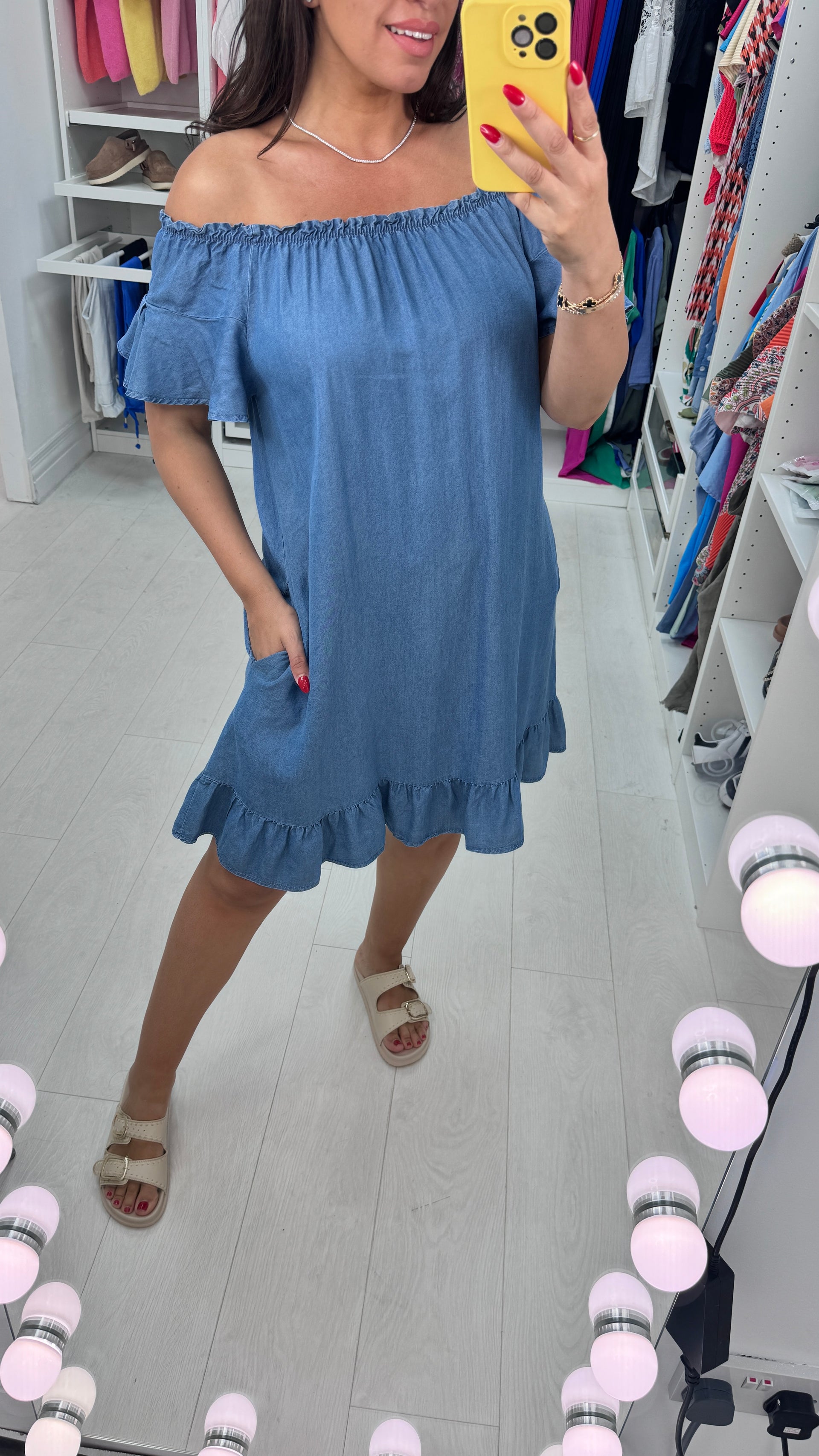 bardot miami denim dress Martel Denim Midi Dress In Dark