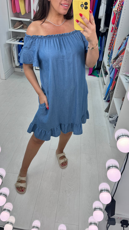 Stella Denim Bardot Midi Dress