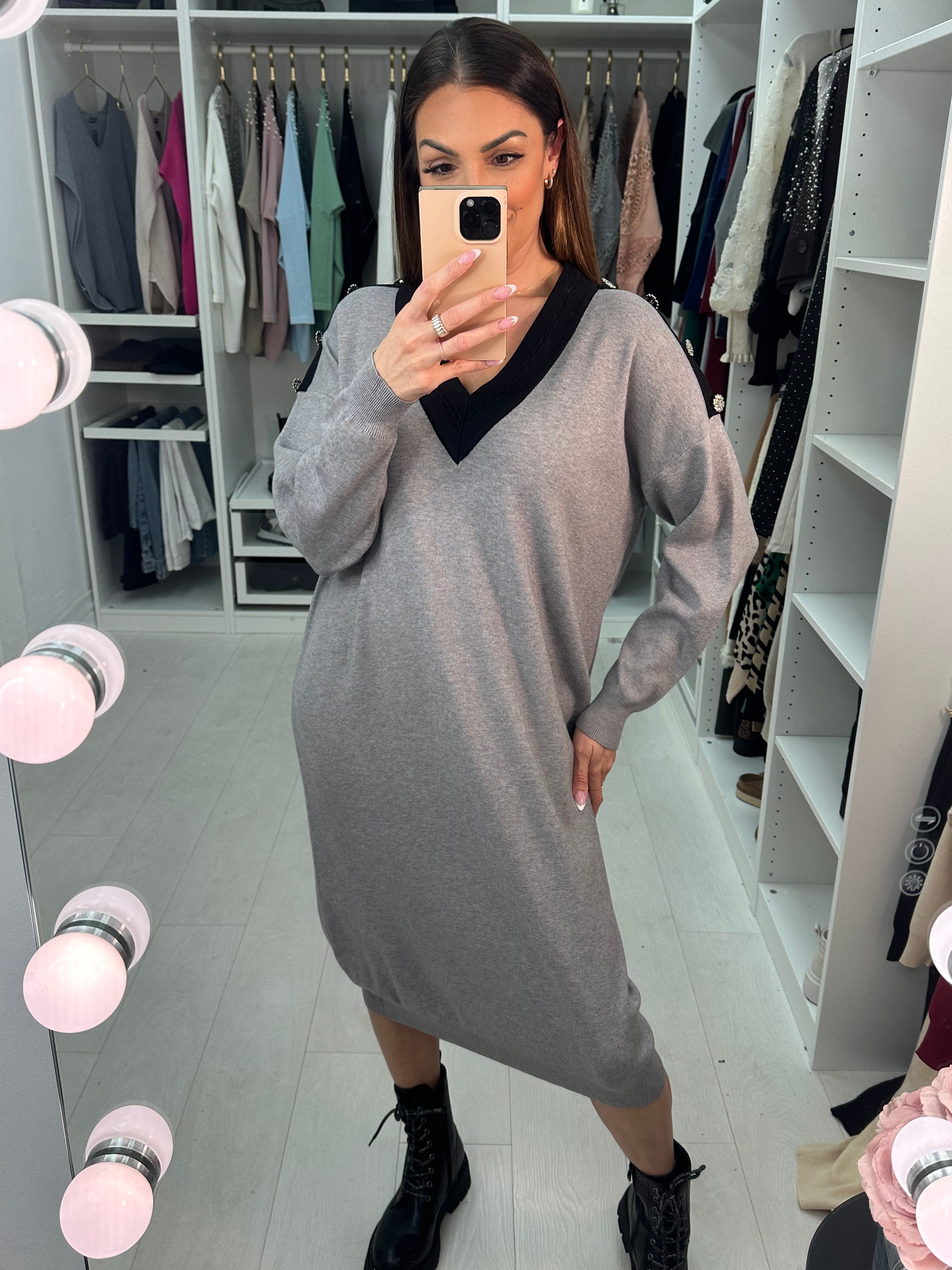 Gellar Flower Detail V Neck Jumper Dress