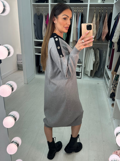 Gellar Flower Detail V Neck Jumper Dress