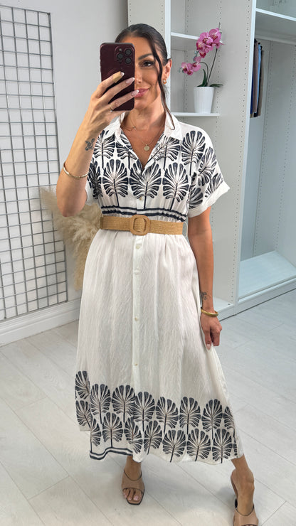 Antonia Embroidered Detail Belted Shirt Dress