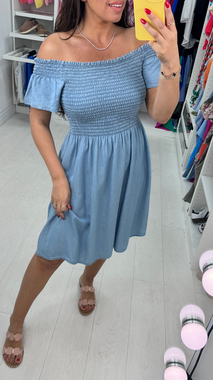 Zola Bardot Elasticated Denim Dress