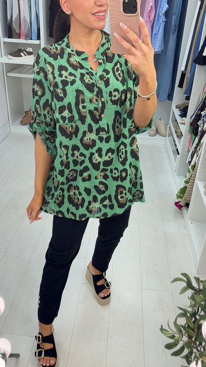 Albertina Leopard Print Dipped Hem Loose Fit Top