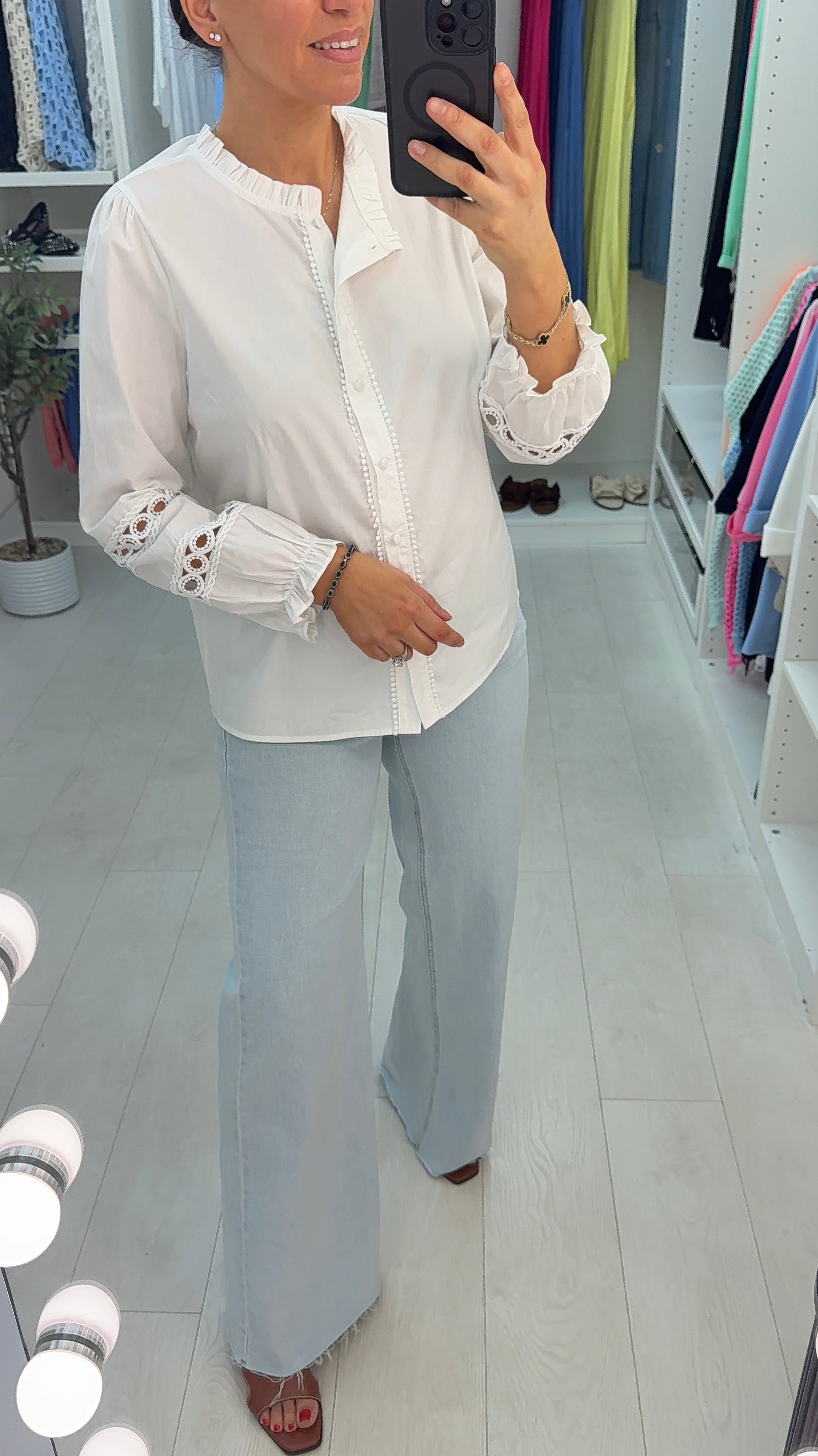 Regina White Embroidered Sleeve Detail Blouse