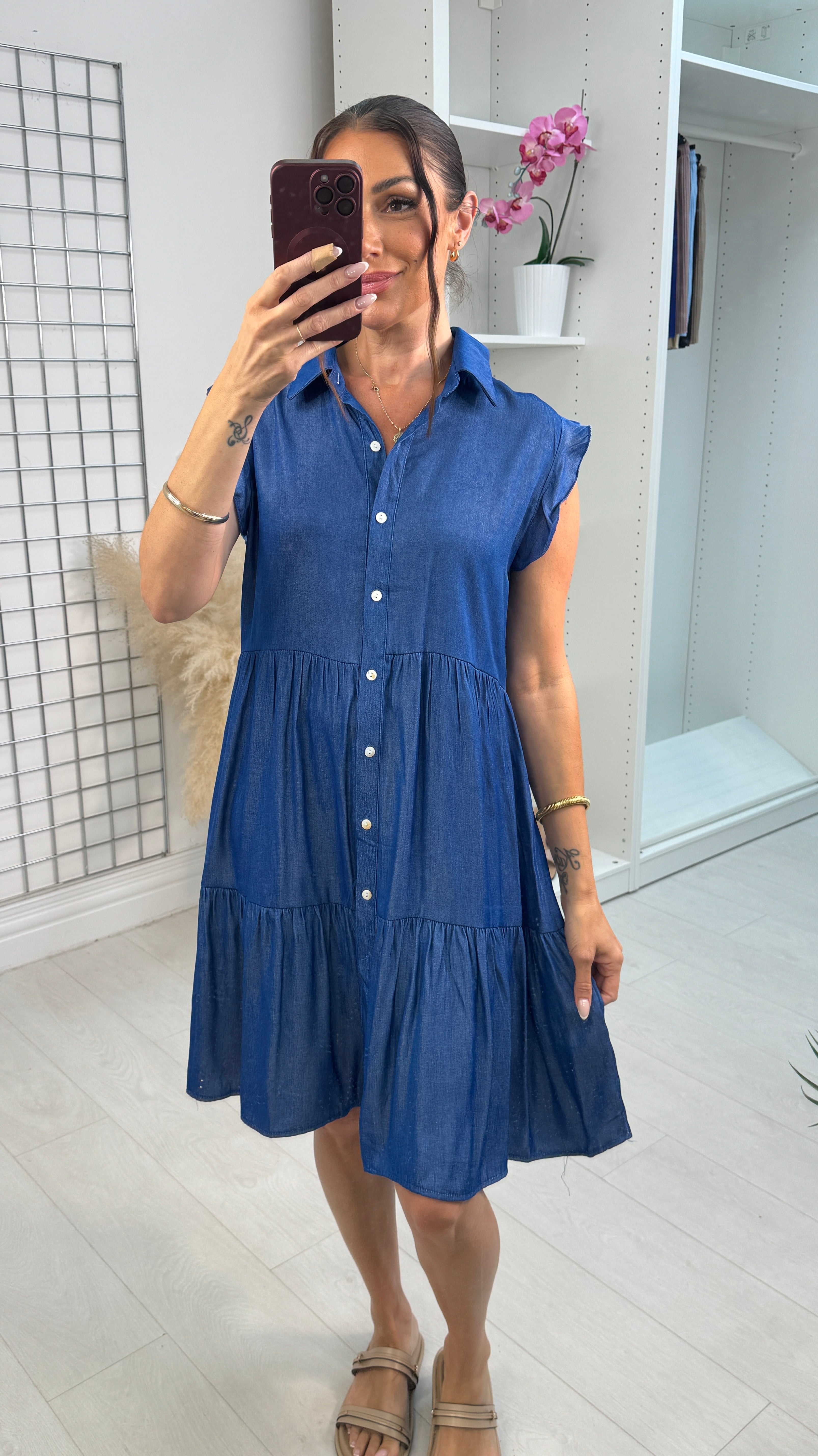 Ally Denim Smock Shirt Midi Dress