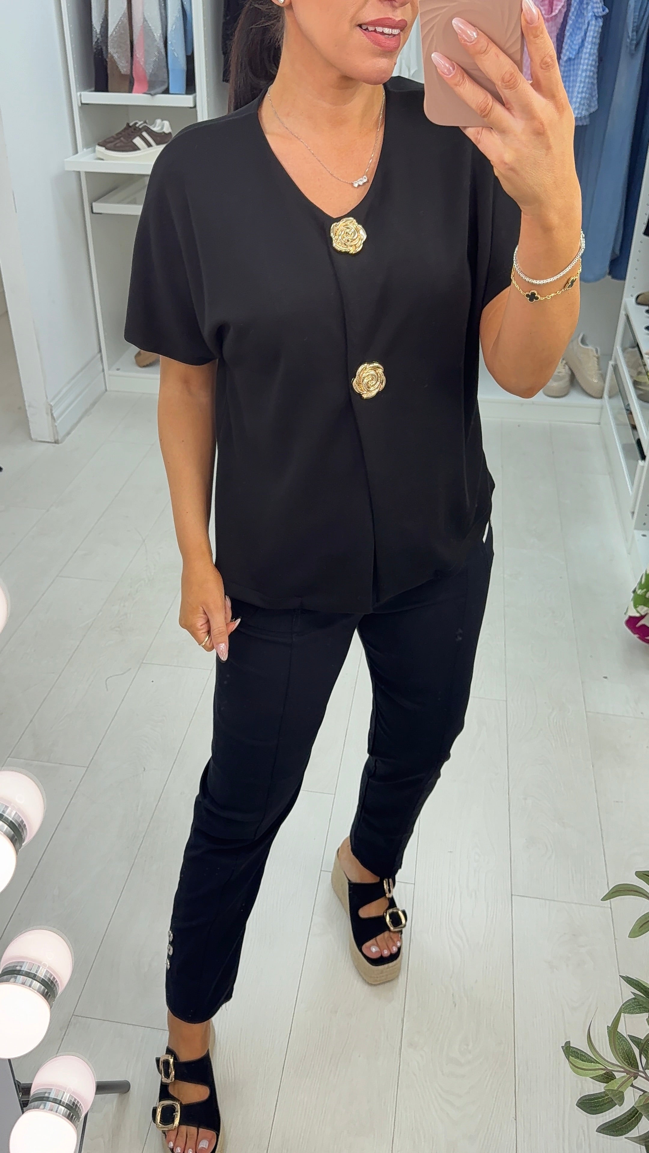 Isaura Rose Button Detail Short Sleeve Top