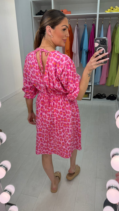 Tayla Leopard Print Cheesecloth Midi Dress