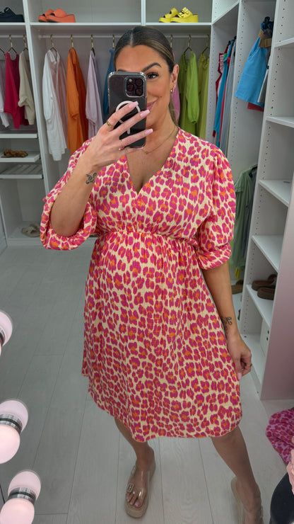 Tayla Leopard Print Cheesecloth Midi Dress