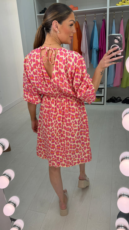 Tayla Leopard Print Cheesecloth Midi Dress