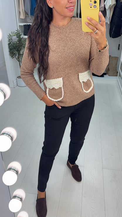 Pollie Plain Pearl Pocket Detail Jumper