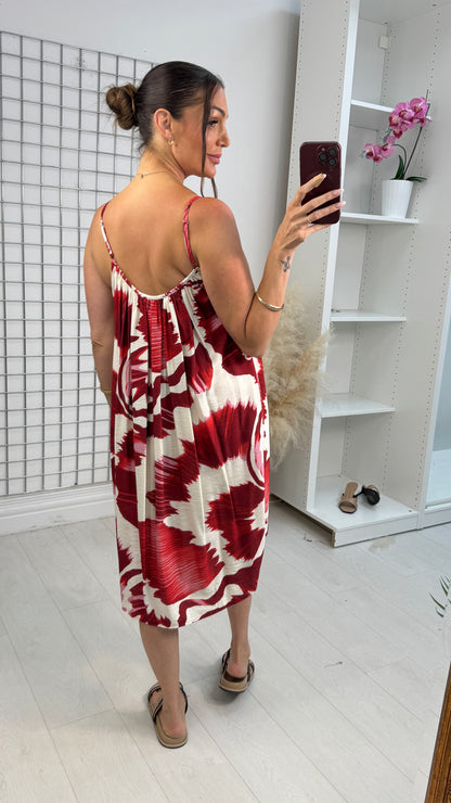 Novana Strappy Abstract Print Midi Dress