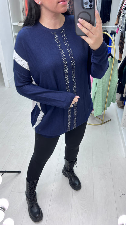 Venesse Gem Detail Strip Knit Jumper