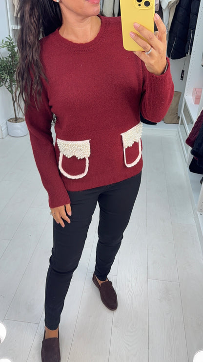 Pollie Plain Pearl Pocket Detail Jumper