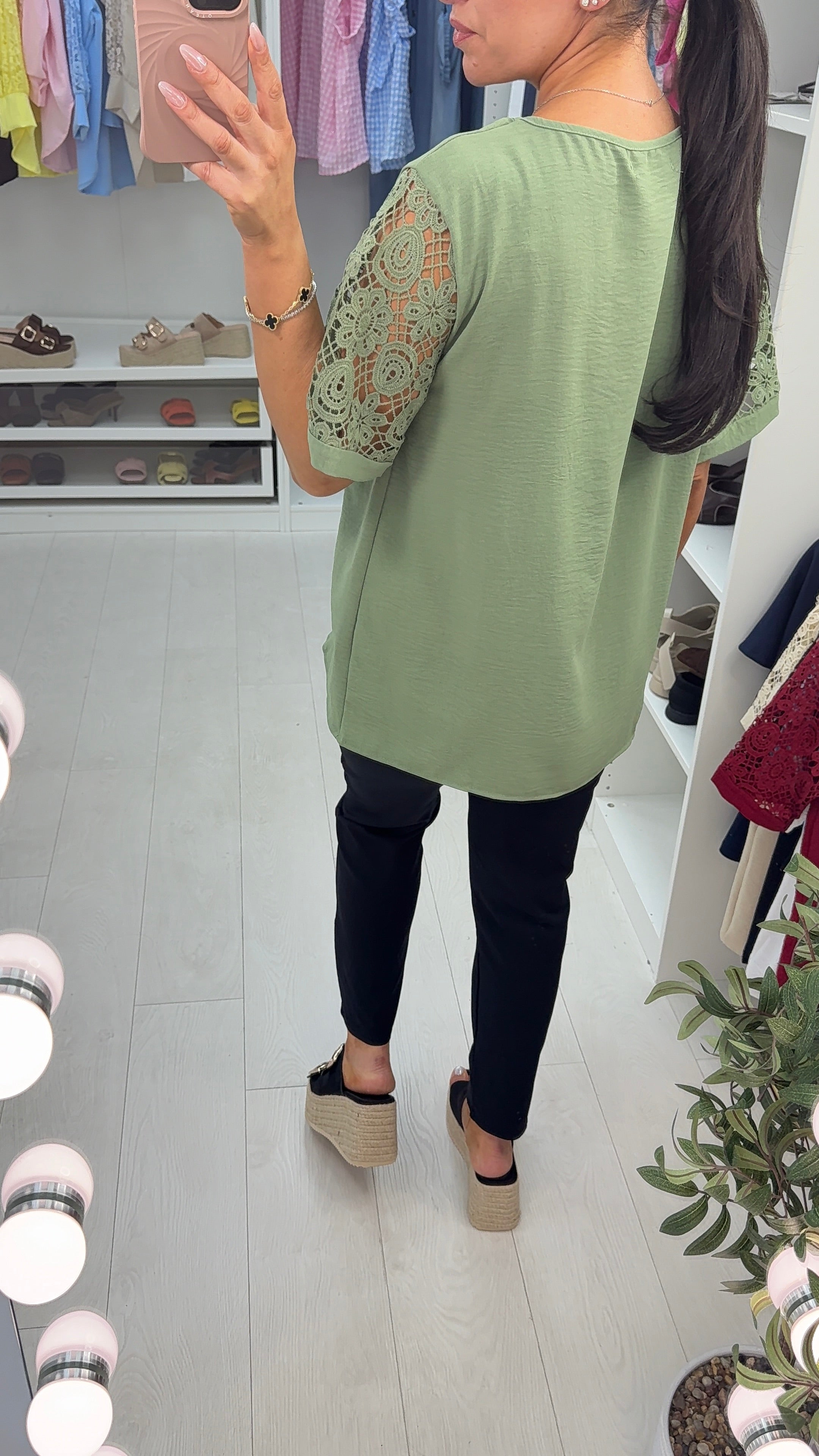 Felita Crochet Short Sleeve Crepe Top