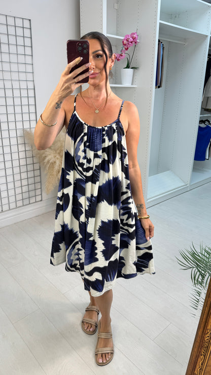 Novana Strappy Abstract Print Midi Dress