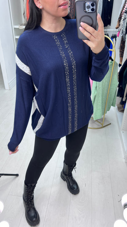 Venesse Gem Detail Strip Knit Jumper