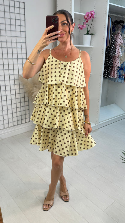 Amara Polka Dot Strappy Ruffle Dress