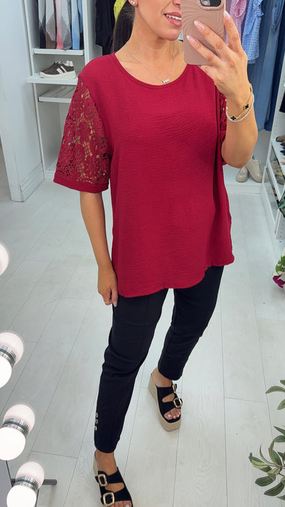 Felita Crochet Short Sleeve Crepe Top