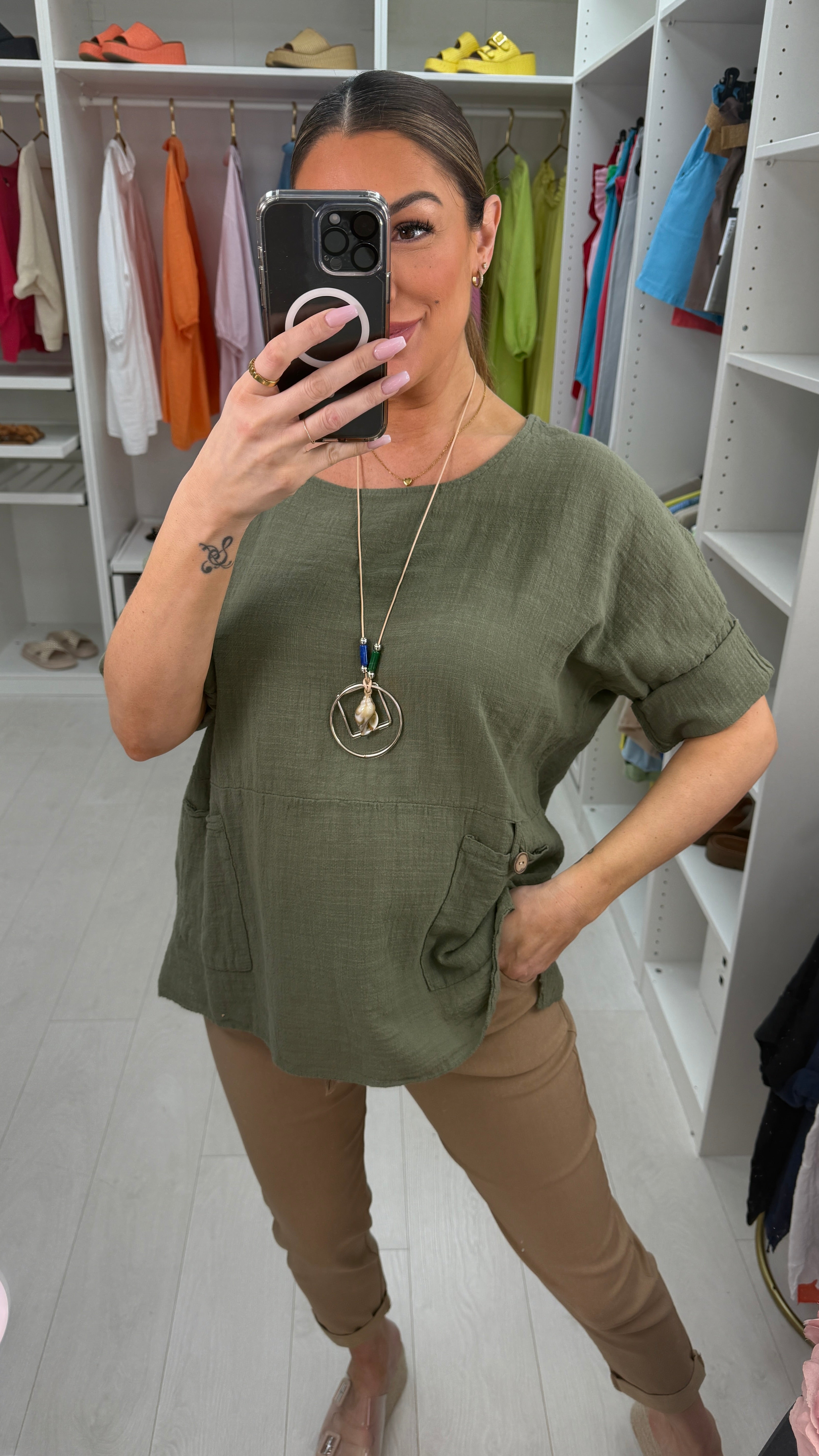 Sloane Plain Loose Fit Pocket Top