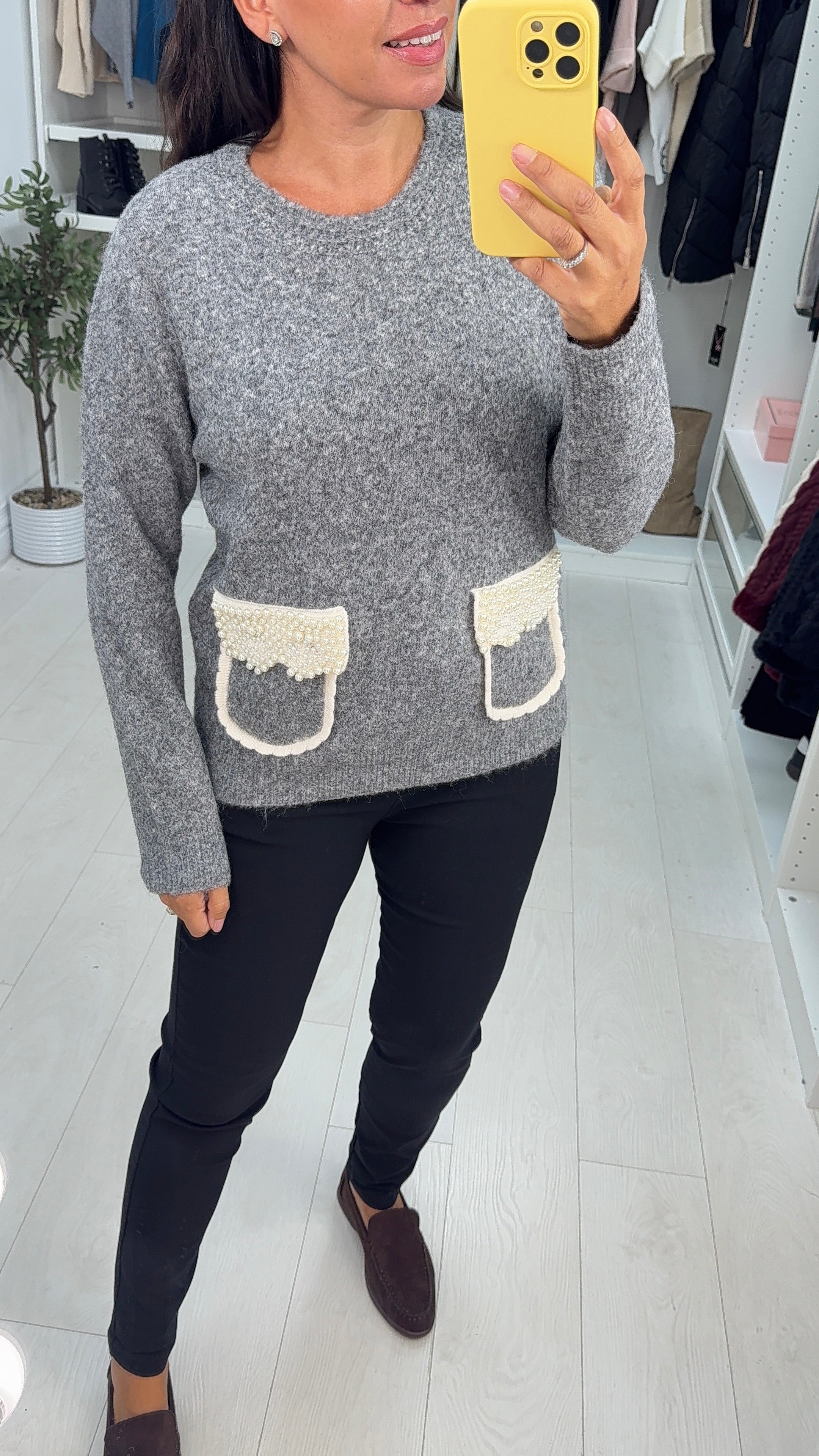 Pollie Plain Pearl Pocket Detail Jumper