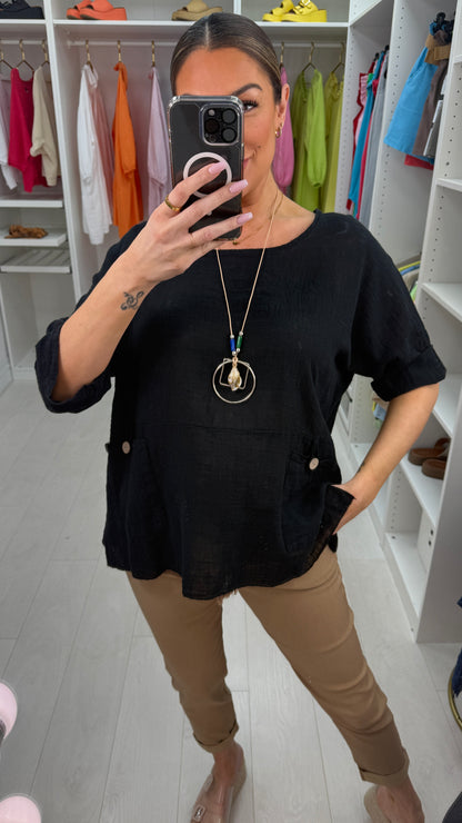 Sloane Plain Loose Fit Pocket Top