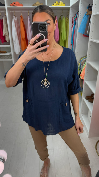 Sloane Plain Loose Fit Pocket Top