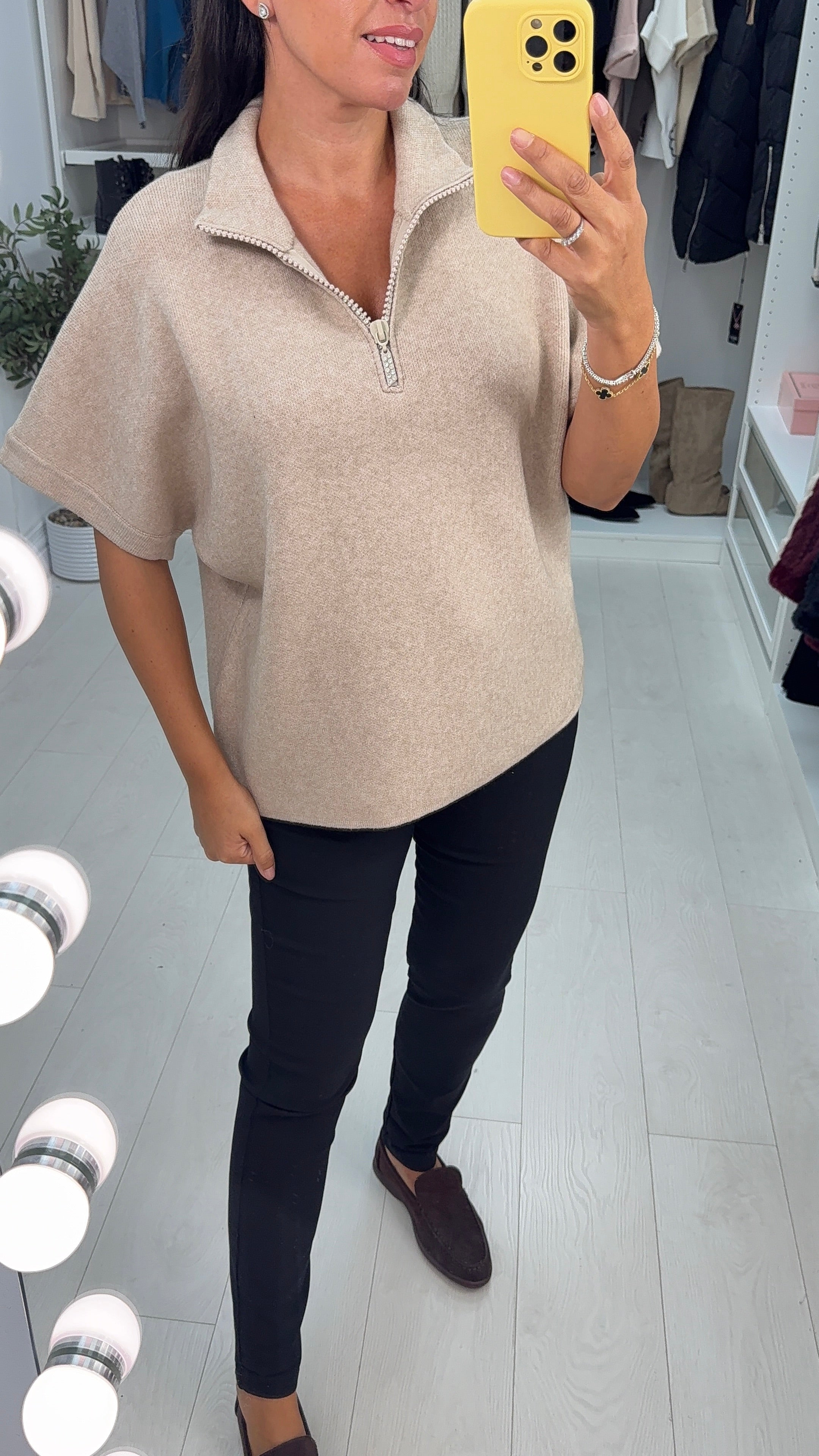 Shelia Plain Diamante Zip Front Jumper