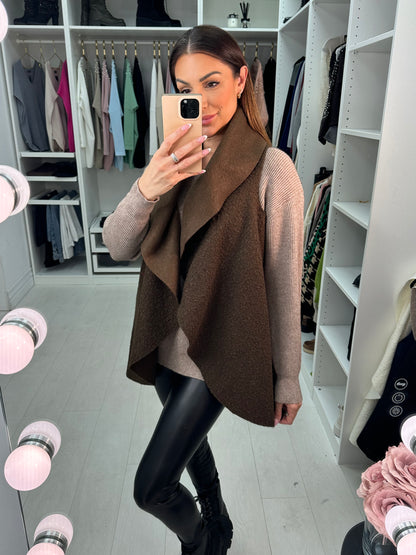 Montel Plain Boucle Drape Front Longline Gilet