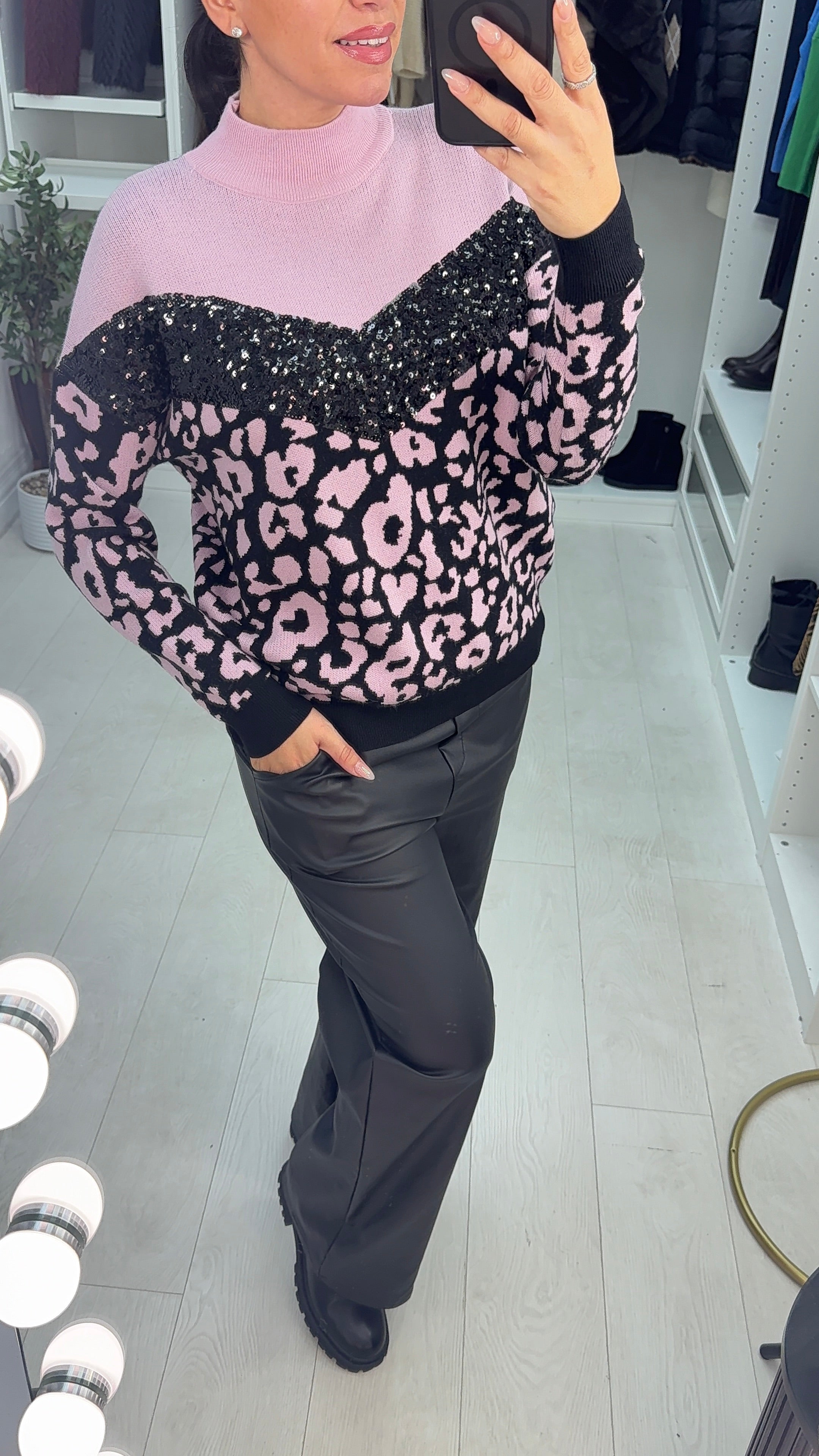 Novie Leopard Print & Sequin Panel Jumper